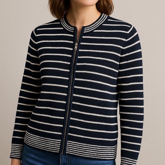 💙 Talbots Full Zipper Cardigan Sweater 100% Cotton - Picture 1 of 9